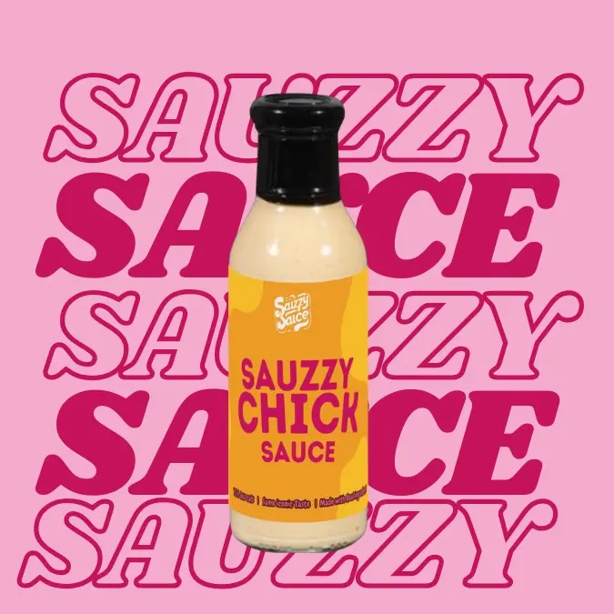 A image of a bottle of Sauzzy Chipolte sauce- the best low calorie chipolte sauce- that has the same iconic taste and is made with high quality ingredients. Its packaged in Sauzzy Sauces eco-friendly 100% recycled class bottles and packaging and is being shown against a background 'Sauzzy Sauce'

